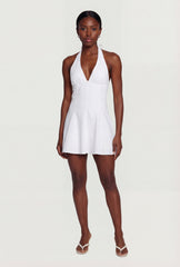 Denim Plunge Halter Mini Dress
