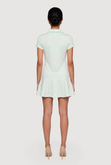 Solid Short Sleeve Polo Skater Dress