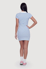 Striped Rib Knit Mini Polo Dress
