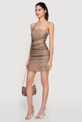 Patterned Mesh Ruched Mini Tube Dress