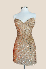 Strapless Gold Sequin Corset Tight Mini Dress