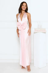 Beauty Hours Halter Satin Maxi Dress Pink