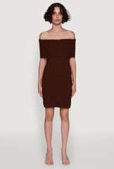 Rib Knit Fold Over Off the Shoulder Mini Dress