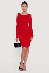 Lurex Rib Knit Cold Shoulder Dress