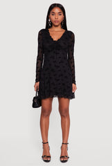 Floral Velvet Burnout Mesh Overlay Skater Dress