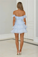 Fizz Fun Off Shoulder Mini Dress Blue