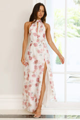 Autumn Florals Halter Maxi Dress Pink