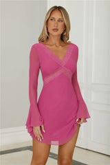 Flash Flair Long Sleeve Mini Dress Plum