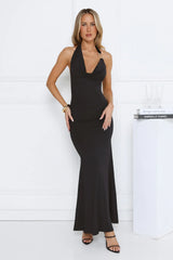 Cherry Blossom Lane Halter Maxi Dress Black