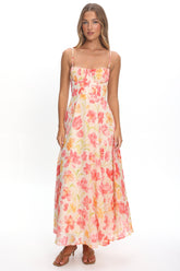 Echoes Tied Back A-Line Maxi Dress Floral Pink
