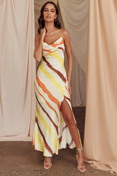 Blondine Cowl Bust Split Maxi Dress Yellow