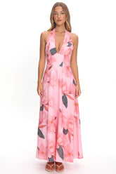 Riga Halterneck Maxi Dress Floral Pink
