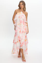 Darylyn Tiered Ruffle Maxi Dress Floral Pink