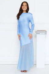 Exquisite Luxury Satin Long Sleeve Maxi Dress Blue