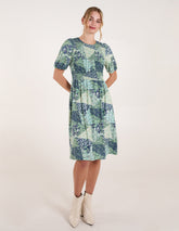 Shirred Bust Puff Sleeve Patchwork Mini Dress