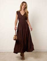 V Neck Tiered Midi Dress