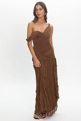 Keia Crepe Chiffon One-Shoulder Maxi Dress Chocolate