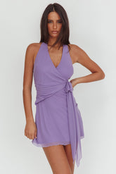 Halo Moon Wrap Front Halter Mini Dress Purple