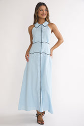 Teagun Collared Button Maxi Dress Blue