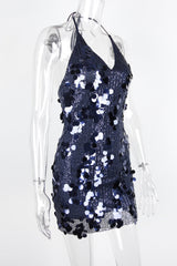 Halter Navy Blue Sequin Tight Short Dress