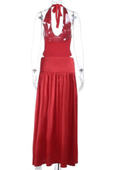 Halter Red Cutouts Long Maxi Dress