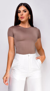 Ariella Round Neck Bodysuit - Beige