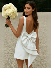 Attention Getter Pearl Embellished Bow Mini Bridal Dress