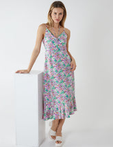 Twist Front Floral Print Midi Dress