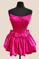 Strapless Hot Pink A-line Short Bubble Dress