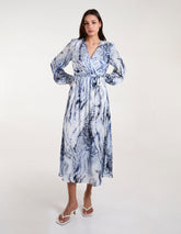 Watercolour Wrap Front Belted Midi Dress