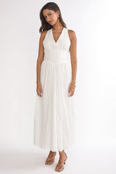 Sundrenched Halter Maxi Dress Eyelet White