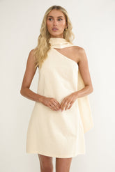 Gizelle One-Shoulder Scarf Mini Dress Oat