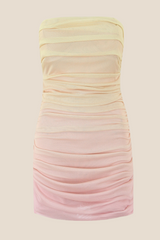 Strapless Fuchsia Ombre Ruched Short Dress