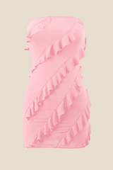 Strapless Coral Ruffled Bodycon Short Dress