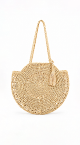 Circle Straw Summer Tote Bag - Ivory