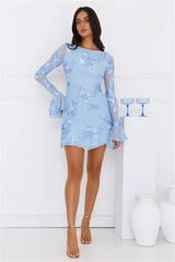 Elodie Long Sleeve Mesh Mini Dress Blue