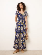 Shirred Waist Wide Leg Jumpsuit