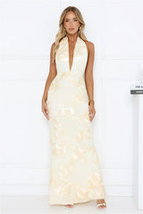 Daydream Kiss Halter Mesh Maxi Dress Yellow