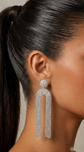 High Stakes Rhinestone Drop Earrings - Silver