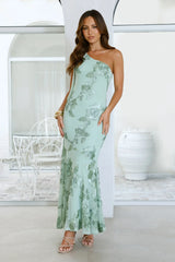 Evening Charm One Shoulder Maxi Dress Sage