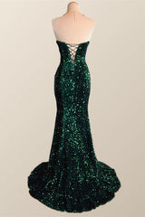 Strapless Dark Green Velvet Sequin Mermaid Party Dress