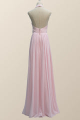 Halter Pink Chiffon A-line Long Bridesmaid Dress