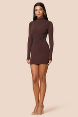 Nookie Allegra Long Sleeve Mini Dress - Cocoa