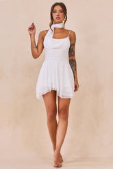 Nocturne Veil Mesh Mini Dress - White