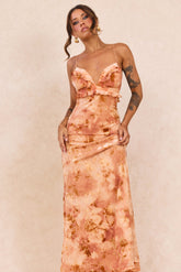 Whispering Garden Flocked Mesh Maxi Dress - Orange
