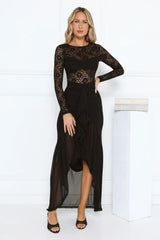 Flirtation Hour Lace Long Sleeve Maxi Dress Black