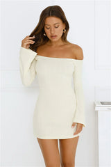 Falling Light Ribbed Long Sleeve Mini Dress Yellow