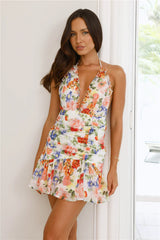 Flamingo Fiesta Halter Mini Dress Floral