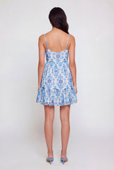 Patterned Mesh Overlay Ruffle Trim Dress
