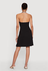 92 Graphic Contrast Trim Halter Mini Dress